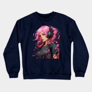 Cyberpunk Anime Girl  Futuristic Techwear Aesthetic Kawaii Manga Japanese Streetwear Harajuku Crewneck Sweatshirt